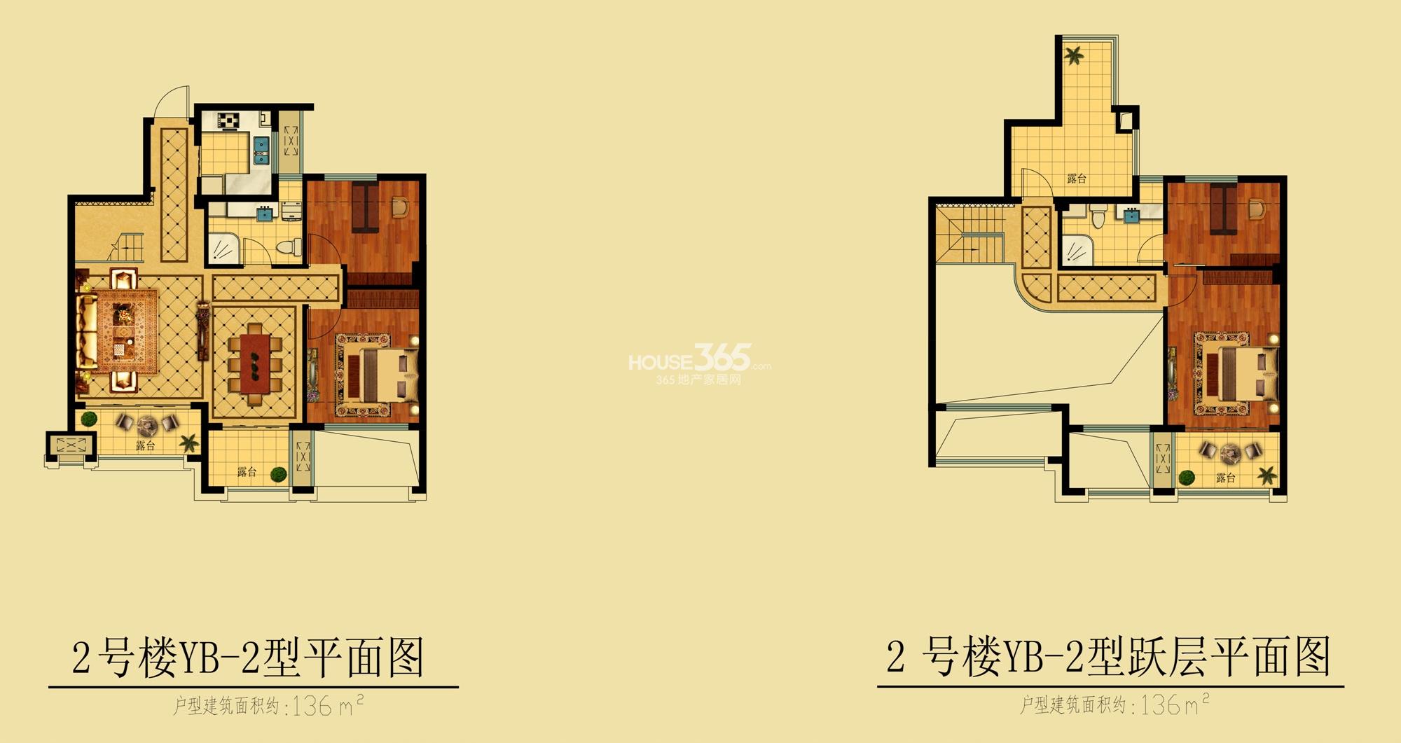 中国铁建国际城2号楼YB-2平面及跃层户型 约136㎡