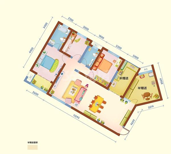 海璟暖暖的宅4#楼A1 3+1多变户型图